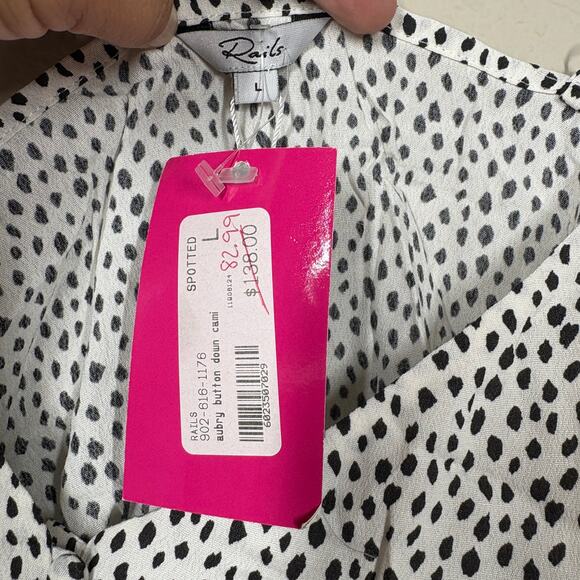 Rails Size Large Aubry Button Down Cami Top White Gray Spotted Spaghetti Straps - Picture 8 of 11